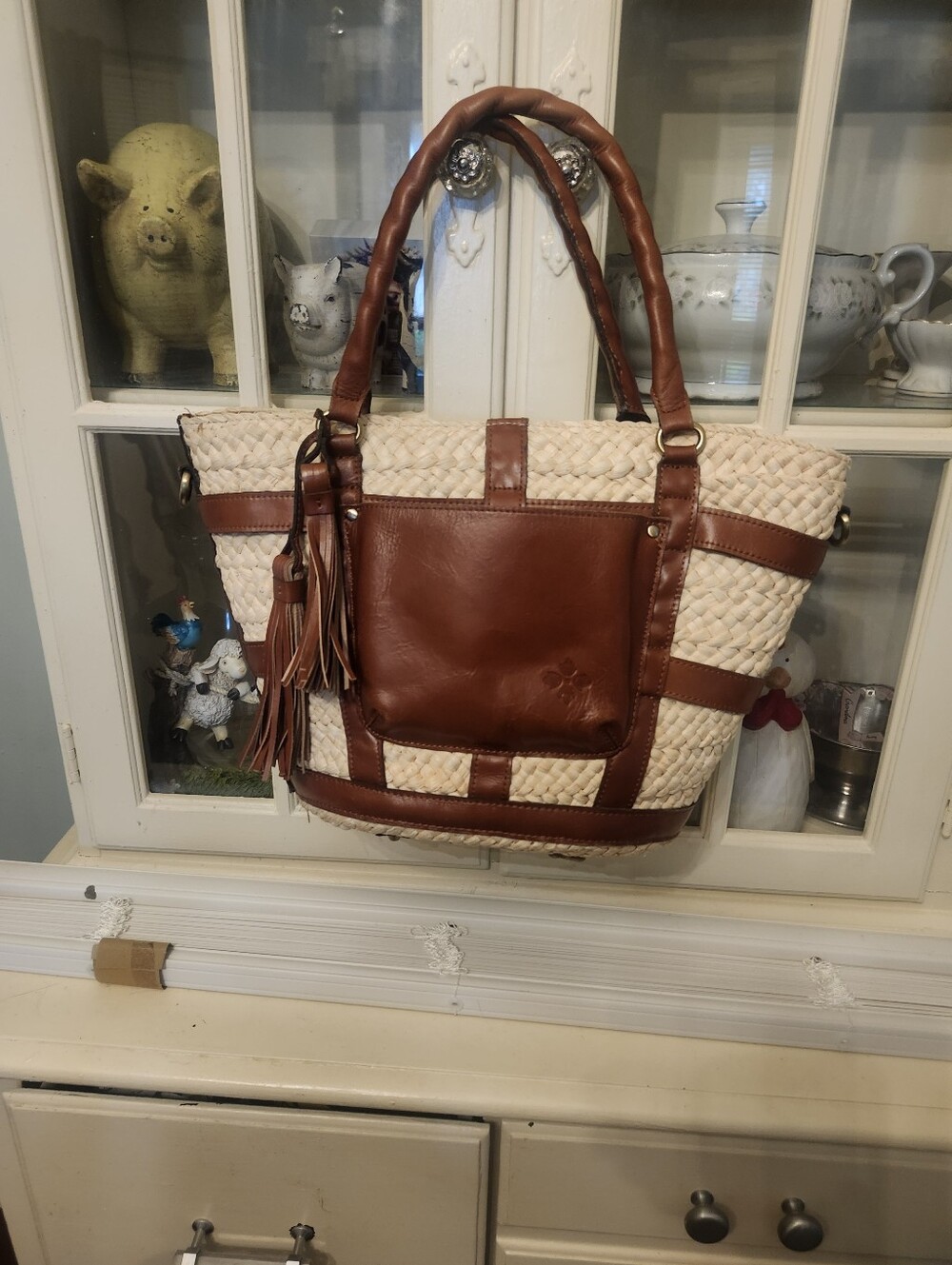 Patrica Nash Woven Straw Tote with Brown Leather Trim